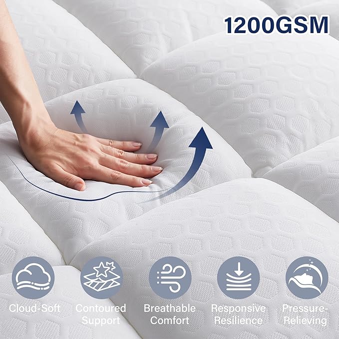 Anluoer Memory Foam Mattress Topper Full for Back Pain,Down Alternative Pillow Top Mattress Topper,Thick Mattress Pad with 8-21" Deep Pocket, 54x75 Inches,White
