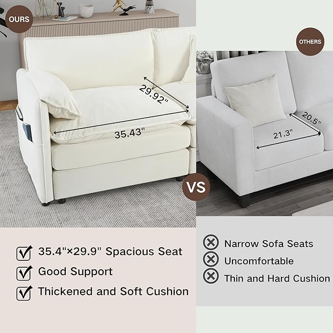 143-Inch U-Shaped Sectional Cloud Sofa Oversized Modular 6 Seaters Sofa Couch with 2 Ottoman Chaise and Pillow Armrest, Chenille Upholstered Convertible Cloud Couch