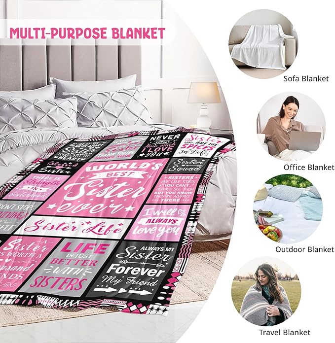 Sisters Mothers Day Birthday Gifts - World's Best Sister Ever Gifts from Sister - Christmas Valentines Day Birthday Graduation Present for Sis Adult - Sisters Life Blanket 50"x60"
