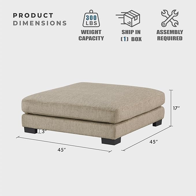 Lexicon 45" Modern Ottoman, Textured Microfiber Square Ottoman, Living Room Foot Rest, Module for Sectional Sofa, Foot Stool for Living Room/Bedroom, Assembled, Brown