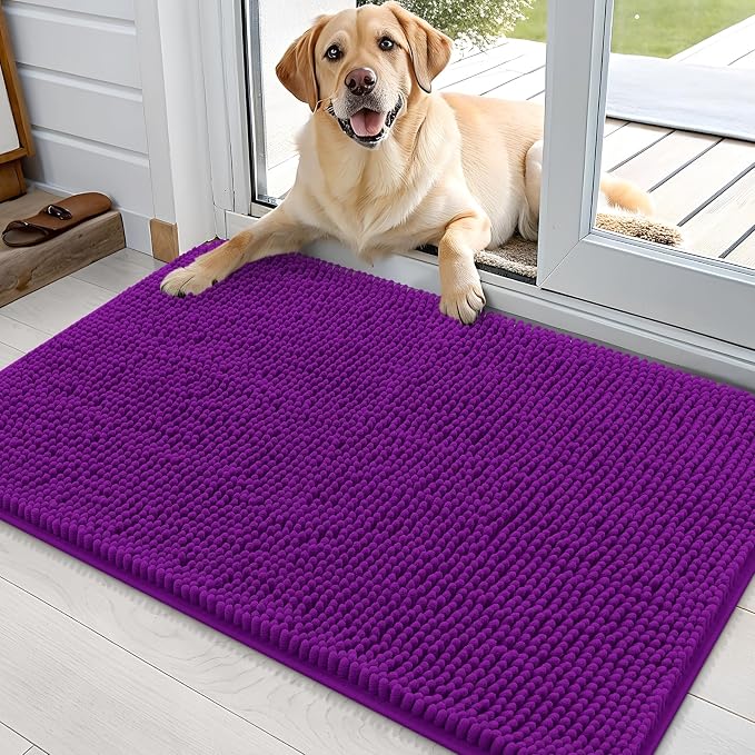 OLANLY Dog Door Mat for Muddy Paws 36x24, Absorbs Moisture and Dirt, Absorbent Non-Slip Washable Doormat, Quick Dry Chenille Mud Mat for Dogs, Entry Indoor Entryway Carpet for Inside Floor, Purple by OLANLY