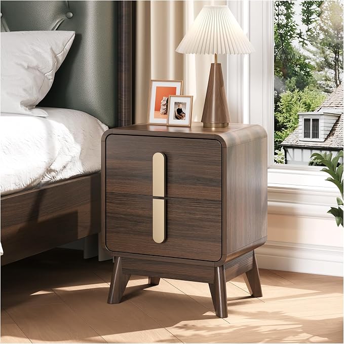 JOINICE, Nightstands Set of 2, Mid Century Modern Nightstand with Drawers, Bedside Tables with Solid Wood Legs, End Side Tables for Bedroom, Small Space,Walnut - Image 3