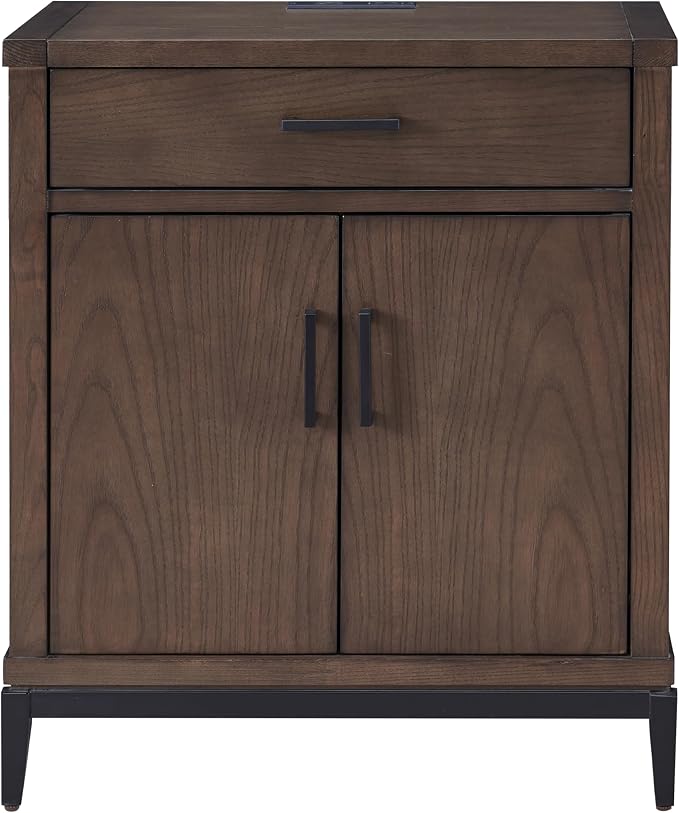 Leick Home Julien Nightstand Side Table One Drawer and Lower Cabinet Traditional – Fast Charging Station – Durable Solid Wood – Living Room, Bedroom, Office, Coffee Bean with Matte Black, 9079-GRMB - Image 4