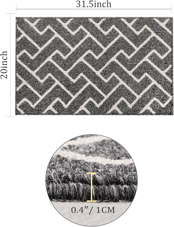 hicorfe Indoor Doormat,Front Back Door Mat Rubber Backing Non Slip Door Mats 20"x31.5" Absorbent Resist Dirt Entrance Doormat Inside Floor Mats for Entryway Washable Low-Profile(Silver Grey) - Image 2