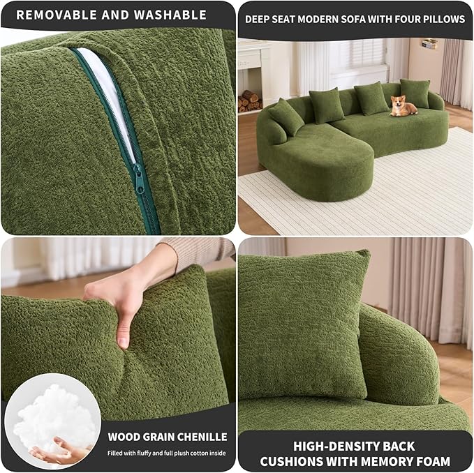 KEIKI L-Shaped Chenille Modular Sectional Couches with Chaise Lounge & 4 Pillows, 3 Seater Oversized Upholstered Luxury Plush Cloud Sofa for Living Room Apartment, Full Sponge Compression