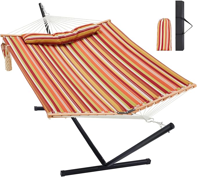 Homgava Two Person Hammock with Stand for Outside Heavy Duty, Outdoor Patio Hammock with Portable Steel Stand, Large Double Hammocks,480lbs Capacity.(Red) by HomgavaLiveWhatYouLove