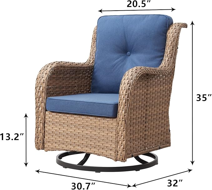 Rilyson Patio Chairs Rocking Swivel Chiar - 2 Piece Outdoor Patio Wicker Rattan Furniture Chairs Set with High Back and Deep Seating for Outside Porch Deck(Yellow/Blue)