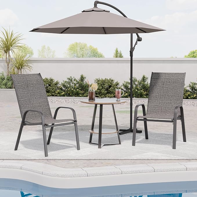 Patio Chairs Set of 2, Outdoor Dining Chairs Stackable for All Weather, Breathable Metal Modern Outside Furniture Chair for Pool Side, Garden, Backyard Deck, Dark Grey - Image 4