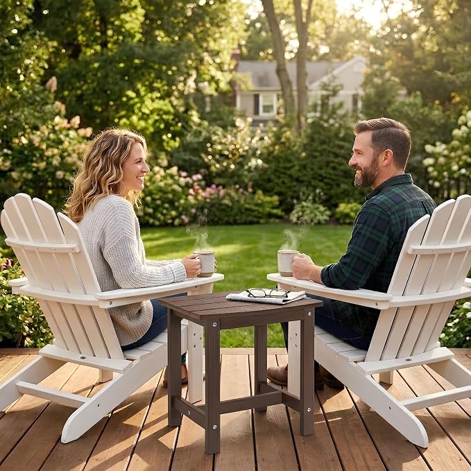 Y&M Outdoor Side Table, HIPS Adirondack Small Single Table, Waterproof Square Outside Table, Balcony Modern End Tables for Patio, Pool, Beach, Porch, Deck, Indoor or Outdoor Use, Coffee - Image 2