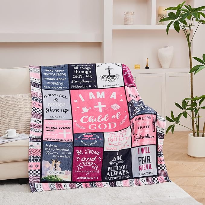 Christian Gifts for Women, Birthday Gift for Women, I Am a Child of God Blanket, Inspirational Gifts for Christians Sister, Friend, Daughter, Mom, Baptism Gifts for Girl Throw Blankets 80''x60'' Pink