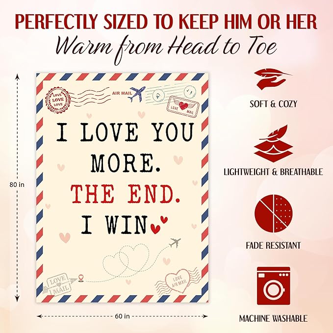 WRAPIX Anniversary Couple Gifts for Men Women - I Love You More Soft Fleece Throw Blanket 60x80 in - Mothers Day Birthday Wedding Gifts for Wife Her Girlfriend, Romantic Gift for Him Boyfriend Husband
