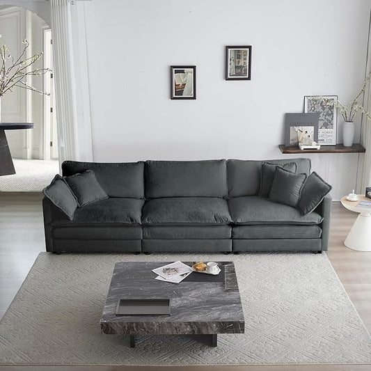 KEIKI Combination Sofa, Upholstered 3 Seater Couch, Oversized Sectional Sofa with Reversible Ottoman for Living Room Bedroom Office, Gray
