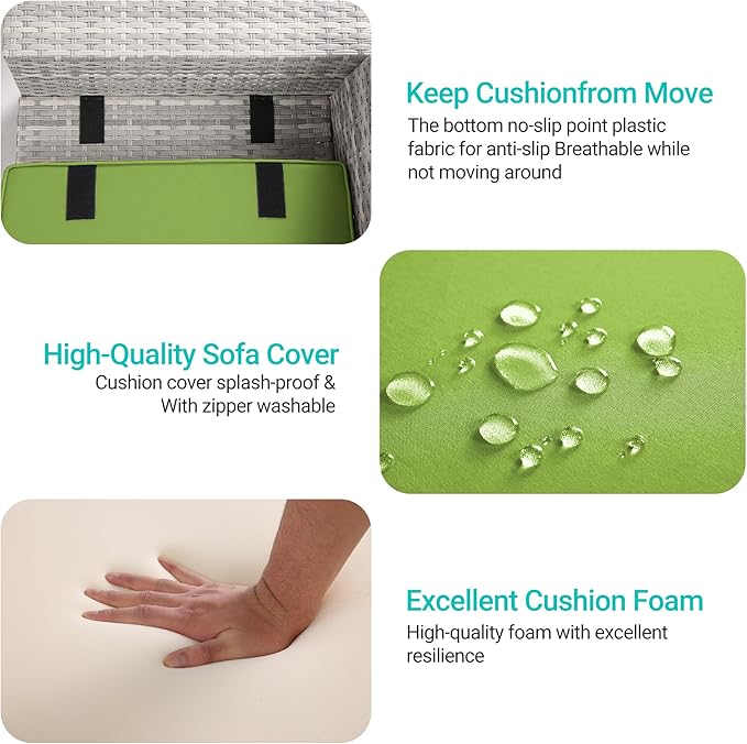9-Piece Outdoor Patio Furniture Set with 55,000 BTU Fire Pit Table, PE Wicker Rattan Sectional Sofa Patio Conversation Set with Ottomans & Coffee Table, Avocado Green