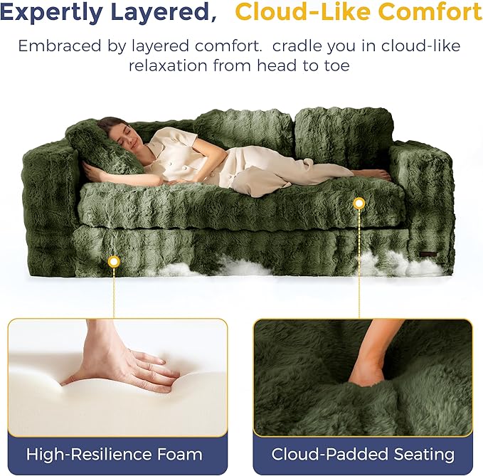 MAXYOYO 3 Seater Sofa for Living Room, Tufted Boneless Couch Bubbled Sofa Couch, Comfy Bean Bag Chair for Bedroom Apartment, No Assembly Needed
