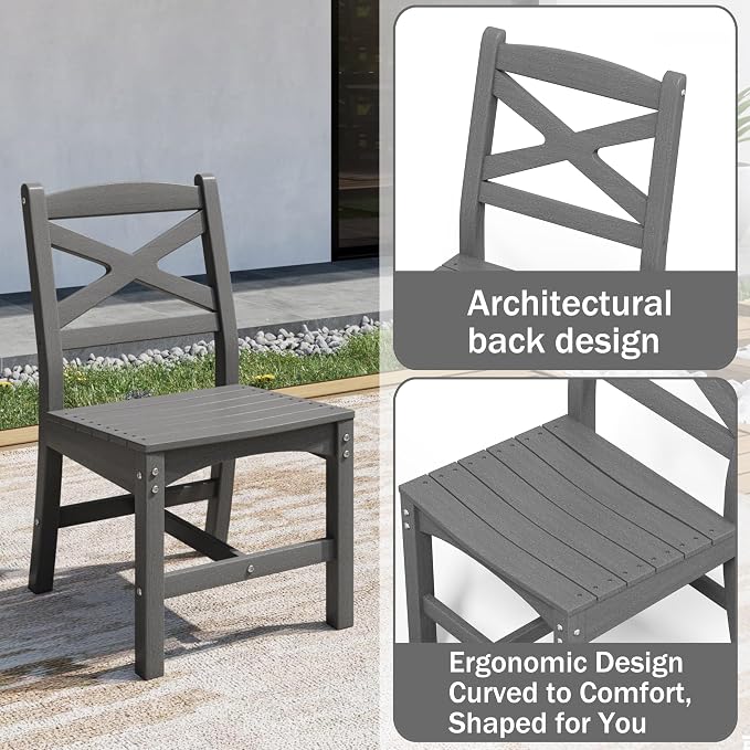 Patio Dining Table Set for 8, HDPE Outdoor Dining Set, All-Weather Outdoor Rectangular Tables and 8 Chairs, Durable Patio Furniture Set with Chairs,White Grey - Image 6