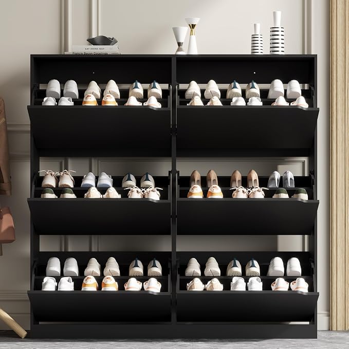 Xixini Shoe Storage Cabinet for Entryway with 6 Flip Drawers, Sturdy Wood Hidden Shoe Storage, Freestanding Narrow Slim Shoe Organizer for Front Door Entrance, Living Room, Hallway, Bedroom, Black - Image 8