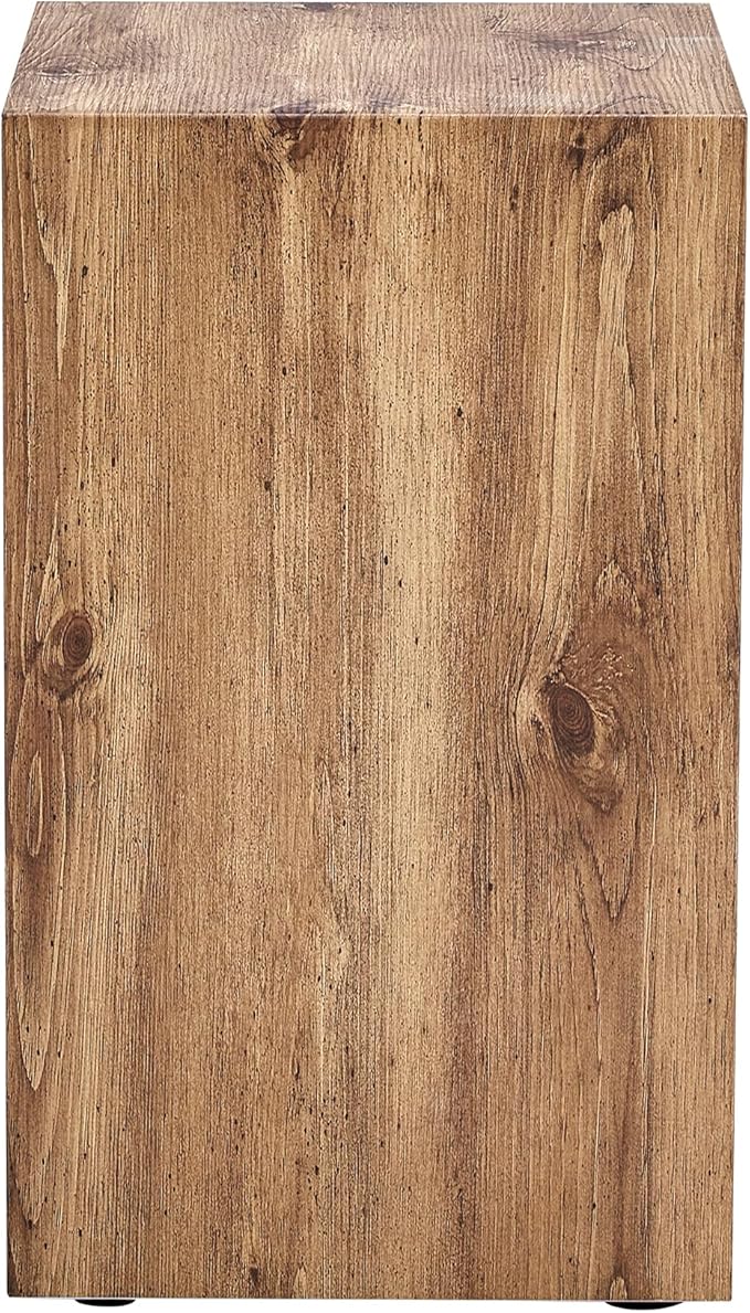 Cube End Table Wood Grain, Modern Side Table for Living Room, Contemporary Nightstand