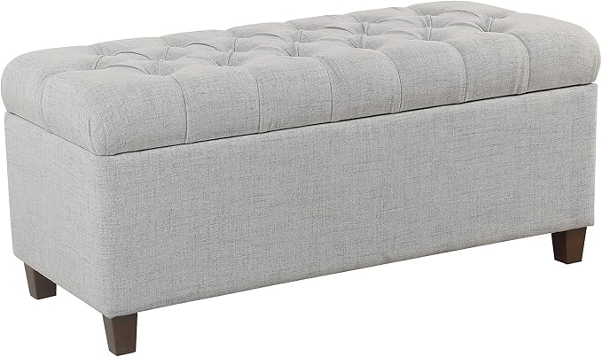 Homepop Home Decor Tufted Ainsley Button Storage Ottoman Bench with Hinged Lid Ottoman Bench with Storage for Living Room & Bedroom, Light Blue 18x40x18 Inches by HomePop