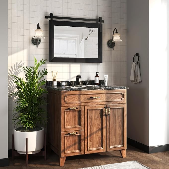 COGOOD Bathroom Mirrors for Over Sink - 29 x 22 Farmhouse Barn Door Wall Mirror for Bathroom, Living Room, Entryway Wall Decor Black - Image 3