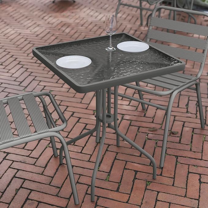 Flash Furniture Barker 23.5'' Square Tempered Glass Metal Table, Silver - Image 5