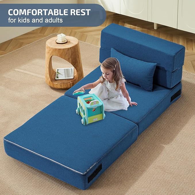 Folding Sofa Bed with Pillow- Convertible Chair Floor Couch & Sleeping Mattress, Foldable Memory Foam Sleeper for Living Room/Dorm/Guest Room/Home Office/Apartment/Loft, Single28,Navy Blue