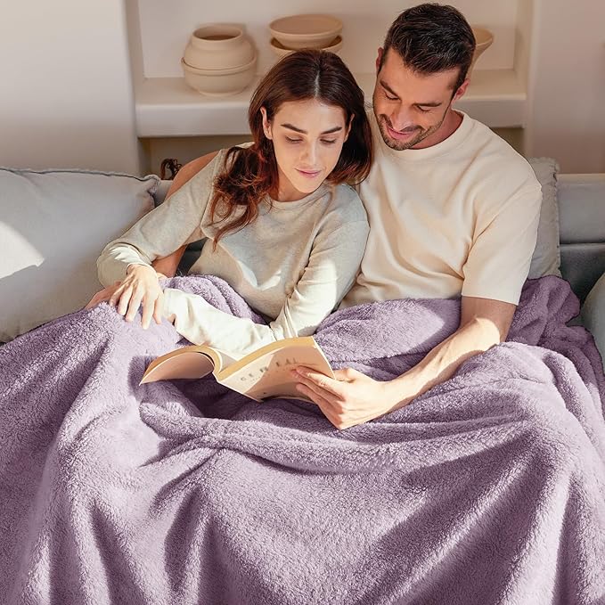 Exclusivo Mezcla King Size Blanket for Bed, Super Soft Velvet Plush Fleece Blankets, Fuzzy Cozy and Warm for Winter, 90x104 Inches, Grayish Purple