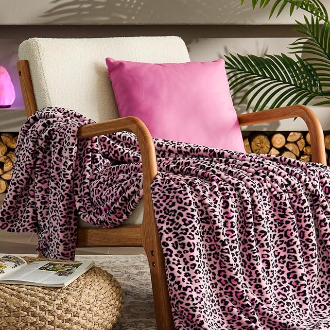 BEDELITE Fleece Blanke for Couch & Bed Pink Leopard Throw Blanket ?€? Soft & Cozy Cheetah Blanket for Sofa, Lightweight Fleece Animal Print Decor, for Women 50"x 60", Pink