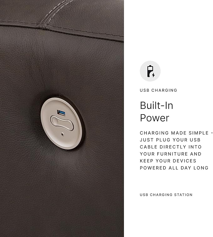 Signature Design by Ashley Boxmere Modern Leather Match Power Reclining Sofa with USB Ports, Dark Brown
