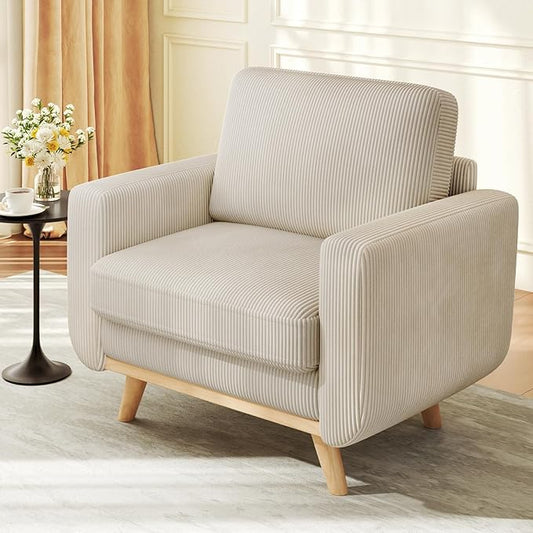 38.5" Light Gray Corduroy Accent Chair, Comfy Deep Seat Armchair with Spring Cushion, Modern Reading Sofa for Living Room Bedroom