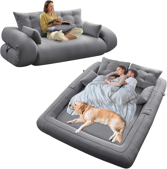 Rovibek 94" x 78" Oversized Floor Sofa with 4 Pillows, 3-in-1 Convertible Sleeper Sofa Bed, Compressed Couch in a Box for Living Room, Apartment, and Guest Room, Gray