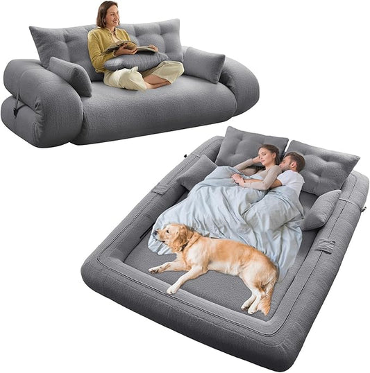 Rovibek 94" x 78" Oversized Floor Sofa with 4 Pillows, 3-in-1 Convertible Sleeper Sofa Bed, Compressed Couch in a Box for Living Room, Apartment, and Guest Room, Gray