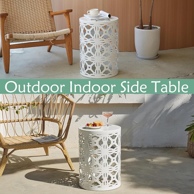 Y&M Set of 3 Stacking Coffee Table for Living Room, Round Metal Coffee Table, Indoor End Tables, Outdoor Garden Stool with Heavy Duty Metal Frame Modern Industrial Decor - Pure White (Ship from US) - Image 7