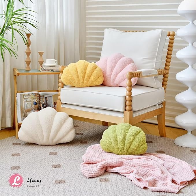 Lfsaaj Pink Seashell Throw Pillows, Shell Shaped Throw Pillows, 18 Inch Soft Home Decorative Pillow Plush Cushion for Bed Couch Living Sofa Room Decor Accent Throw Pillow (Pink 18Inch)