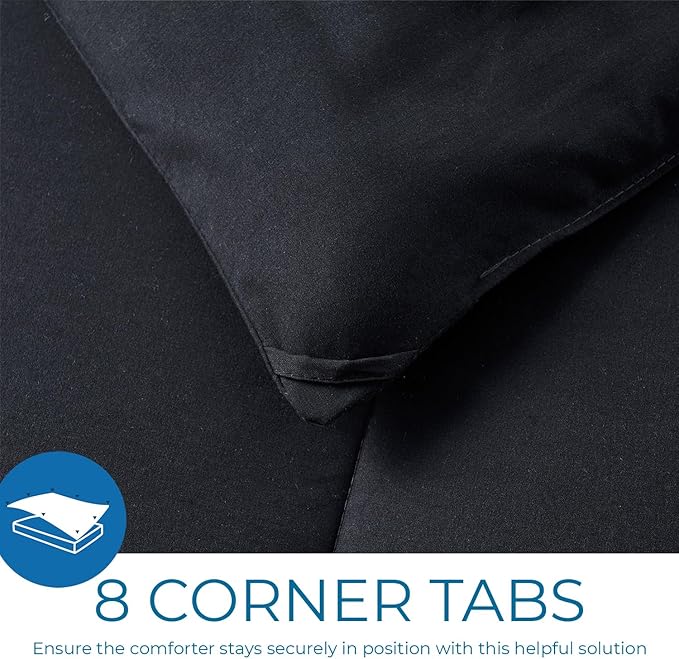 Nestl Quilted Down Alternative Comforter - All Season Black King Size Duvet Insert with Corner Tabs