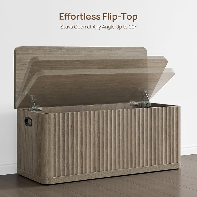 SICOTAS Storage Bench 40.2" Wide Shoe Bench with Lift Top Large Wooden Storage Chest Trunk Modern Blanket Chest with 2 Safety Hinges & Seating for Bedroom Entryway Living Room Hallway - Image 4