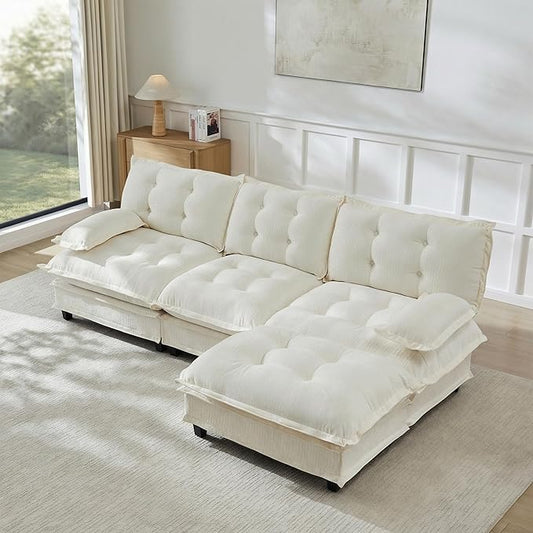 108" Oversized L Shaped Modular Sectional Sofa with Reversible Ottoman, Comfy Chenille Upholstered Cloud Couch 4-Seater Sofa Set for Living Room, Apartment, Office | Free Combination, Tufted