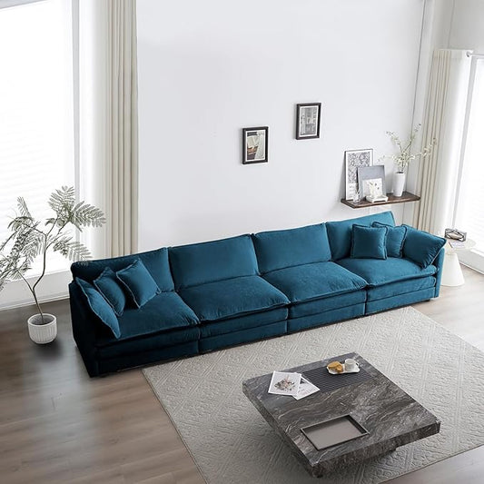 ERYE 146.5" Oversized Modular Sectional Cushion Modern Deep Seat Sleeper Sofa & Couch W/Pillows, Living Room DIY Free Combination 4 Seaters Comfy Upholstered Furniture for Home Apartment Office, Blue