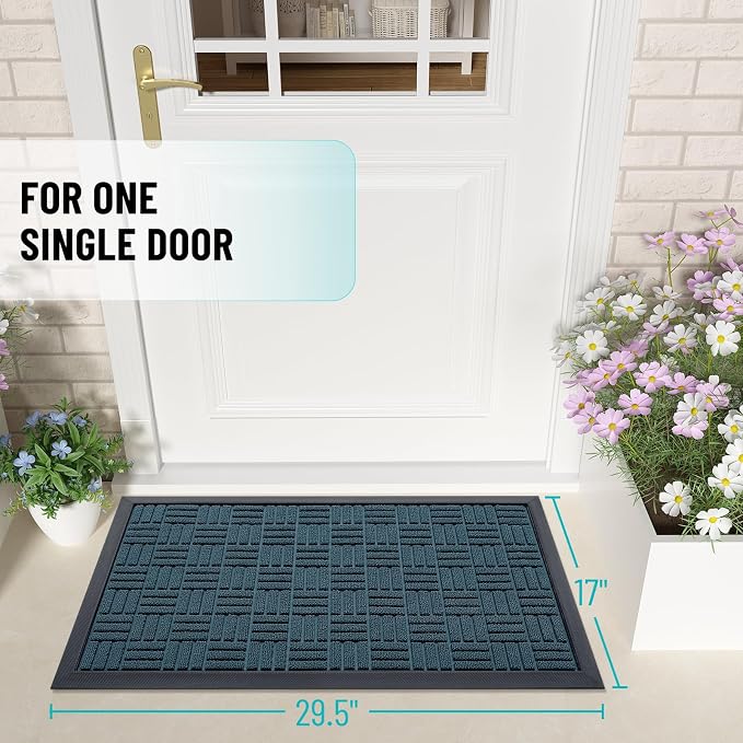 OLANLY Front Door Mat Outside Entrance 29.5x17, Absorbent, Heavy Duty Sturdy Natural Rubber Doormat Indoor Outdoor, Non-Slip, Stain and Fade Resistant, Low Profile Floor Mat for Entryway, Lake Blue - Image 2