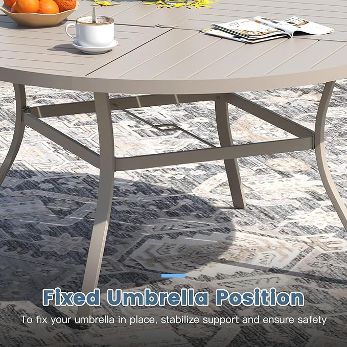 DIFY 9 Pieces Outdoor Patio Dining Set for 8, 53.1" Sandshell Round Metal Dining Table and 8 Sandshell Stackable Sling Dining Chairs, Outdoor Table and Chairs for Lawn Garden Backyard Deck - Image 3
