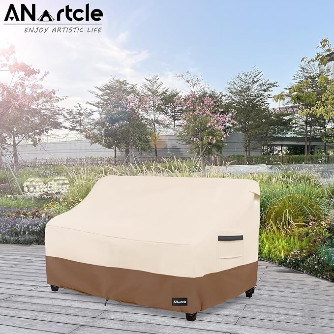 ANartcle 2-Seater Patio Loveseat Cover,60W x 34D x 30H Inches Outdoor Couch Cover,100% Waterproof Heavy Duty Outdoor Sofa Covers,Patio Furniture Covers,Beige&Brown - Image 5