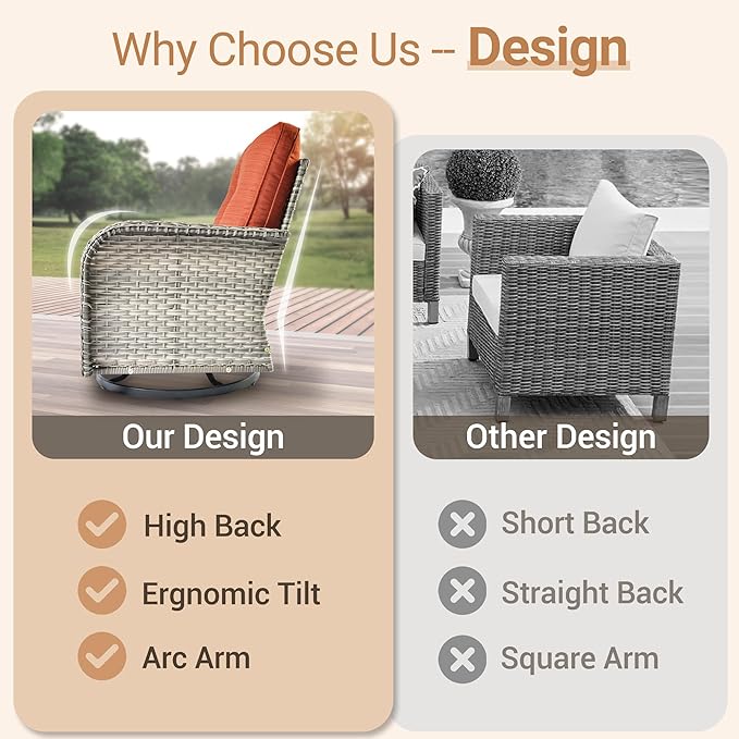 HOOOWOOO Outdoor Patio Furniture Set with Light Table,4 Pieces Wicker Conversation Set,All Weather High Back Couch Sofa Chairs Set,Orange Red