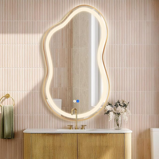 Irregular Led Backlit Bathroom Mirror -24"x36" Single Piece, Asymmetrical Cloud Lighted Vanity Mirror with Lights for Wall, Anit-Fog, Dimmable, Memory (Vertical/Horizontal) - Image 4