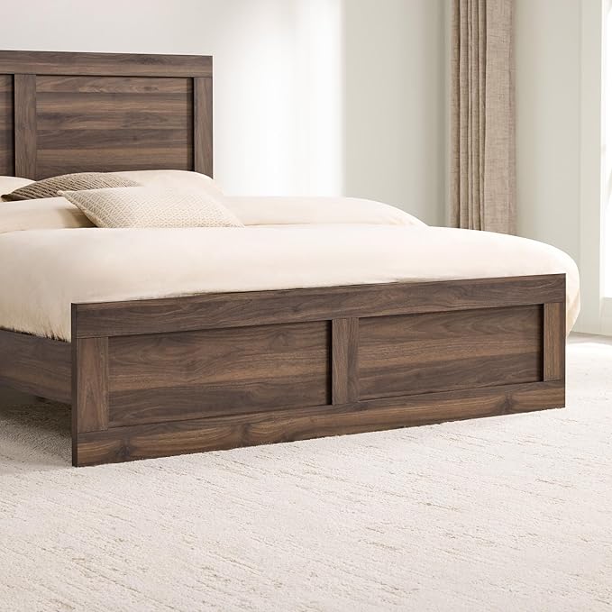 KISLOT Wood Bed Frame, Full Size Wooden Platform Bed Frame with Headboard and Footboard Mattress Foundation Farmhouse Bedroom Furniture No Box Spring Needed