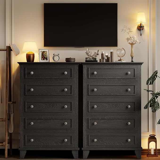 GAOMON Black 5 Drawer Dresser for Bedroom, 48" Tall Wood Dresser & Chests of Drawers with Deep Drawers, Modern Chest Organizer with Metal Handles for Living Room, Hallway, Entryway - Image 3