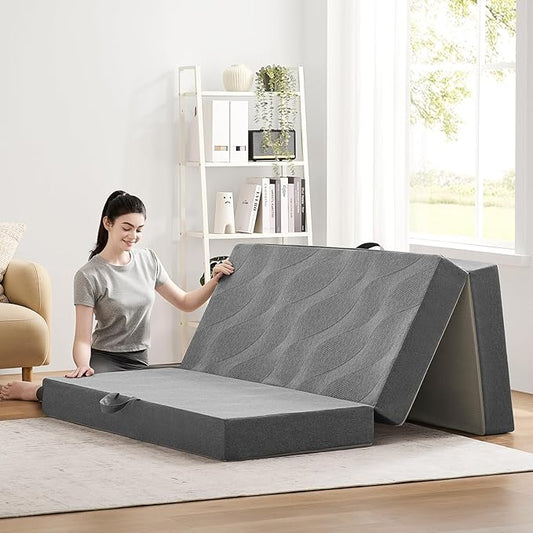 Foldable Mattress Queen, 6 Inch Memory Foam Folding Mattress Queen, Trifold Mattress with Breathable & Washable Cover, Portable Mattress for Guest Bed, 78"x58"x6", Grey
