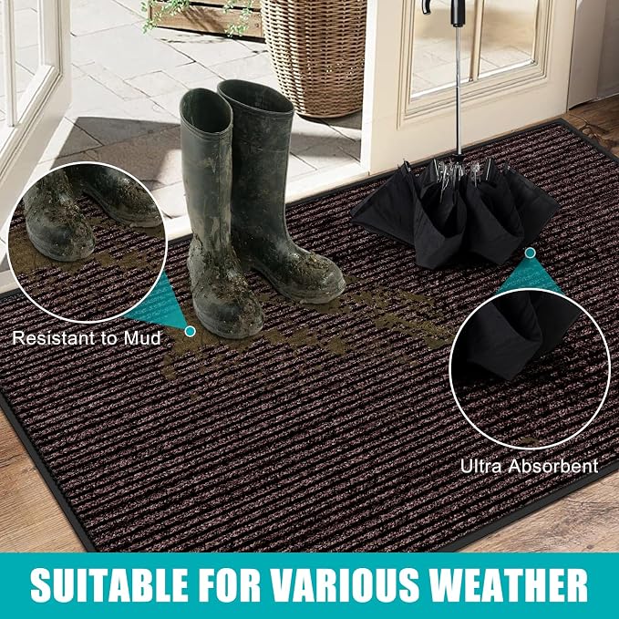 Azadx 2'x6' Indoor Outdoor Door Mat Heavy Duty Front Door Mat Ultra Absorbent Muddy Dirt Resist Welcome Door Mats Non-Slip Backing Entrance Mat for Home Commercial Outdoor Entrance Floor Mat - Image 6