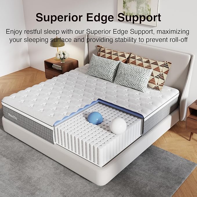 Novilla 12 Inch Queen Mattress,Queen Size Hybrid Mattress with Cooling Gel Memory Foam, Pocketed Coils & Cool-Touch Nylon Cover for Motion Isolation & Edge Support CertiPUR-US Certified