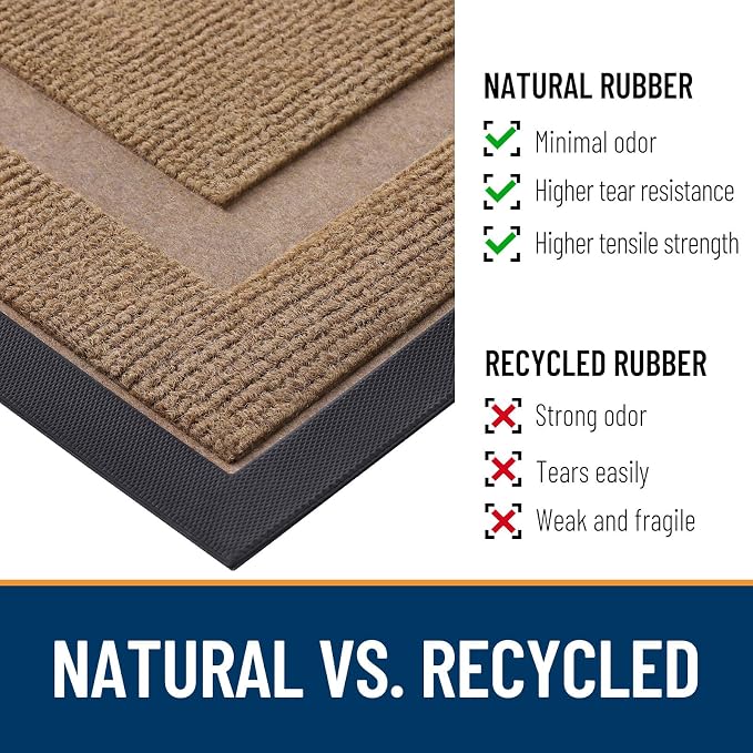 OLANLY Front Door Mat Indoor Outdoor Entrance, Waterproof All-Season, All-Weather Doormat, Sturdy Natural Rubber, Fade Resistant, Low Profile, Easy Clean Patio Porch Entryway Mat, 47x17, Light Brown - Image 4