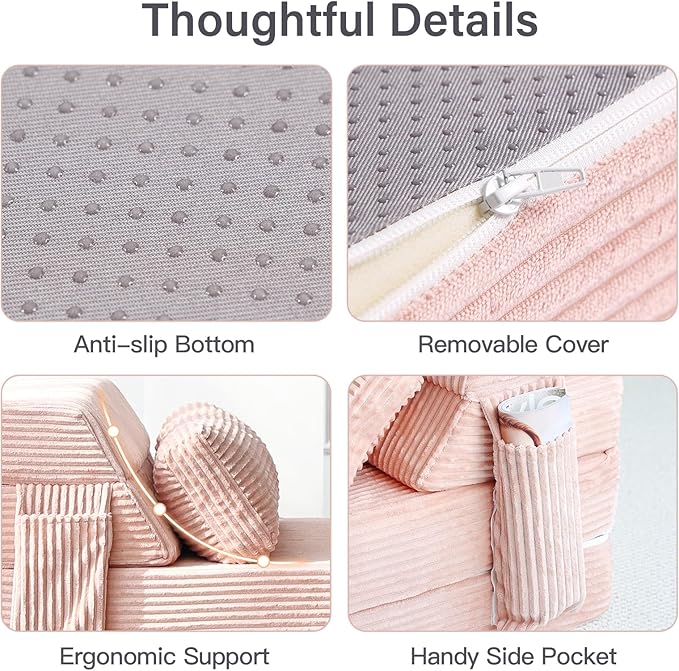 Folding Sofa Bed with Pillow, Convertible Sleeper Chair, Comfy Floor Futon Couch Mattress Lounge Sofa for Adults Portable Fold Out Chair Bed for Living Room Bedroom, Single, Pink