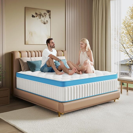 Queen Size Mattresses 14 Inch Medium Firm Queen Mattress Hybrid Memory Foam Individual Pocket Springs, Pressure Relief & Motion Isolation, CertiPUR-US Certified Matress
